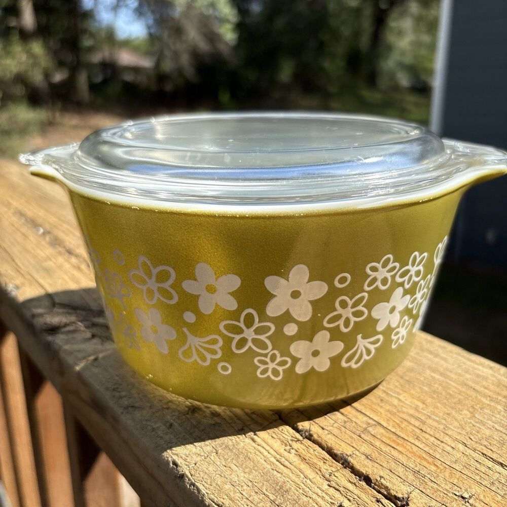 Vintage Pyrex 473 Spring Blossom 1 Quart Casserole Bowl With Clear Glass Lid